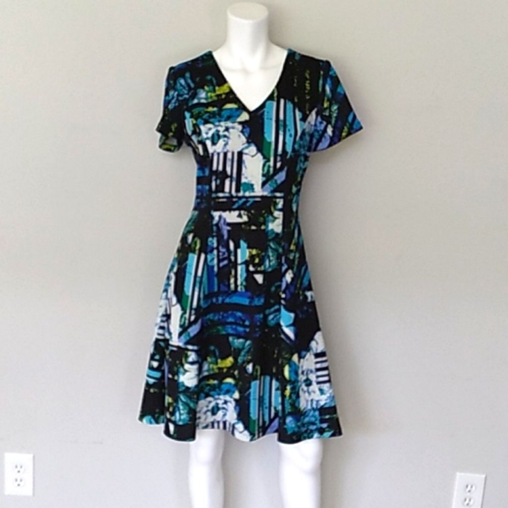 Beautiful Bold Blue/Black Fit & Flare Dress.